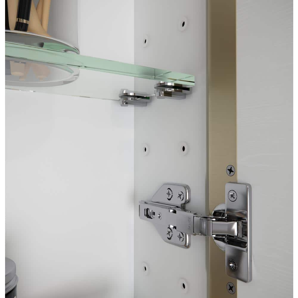Glass Warehouse Calla 22 in. W x 32 in. H x 5 in. D Recessed Medicine Cabinet in Satin Brass with Mirror