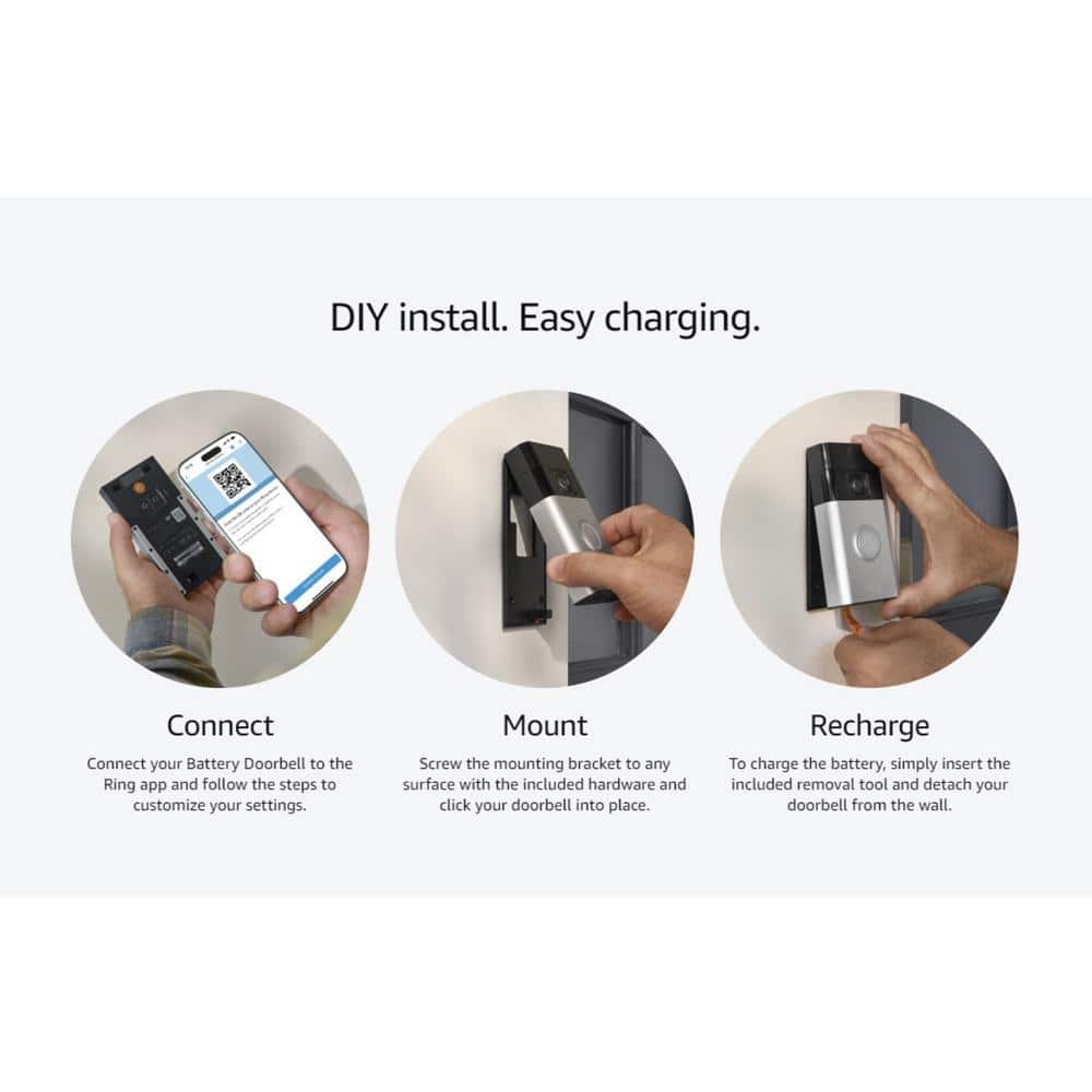 Ahfiwaso Wireless Hardwired Doorbell Camera with Motion Detection Head-to-Toe Video, Live View with Two-Way Talk, Satin Nickel