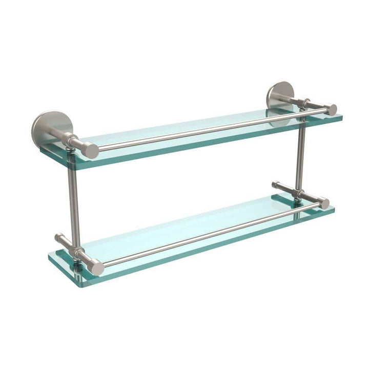 Allied Brass 22 in. L x 8 in. H x 5 in. W 2-Tier Clear Glass Bathroom Shelf in Satin Nickel
