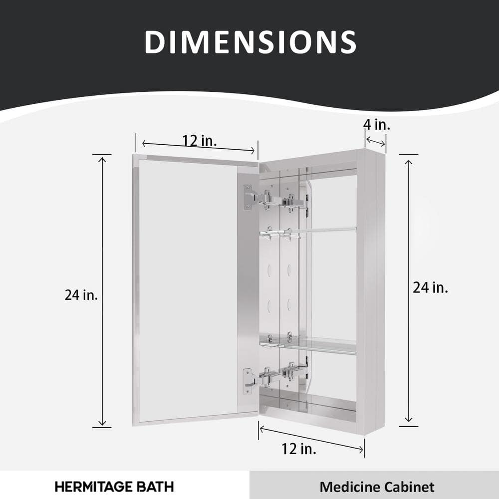 Hermitage Bath Flicker 12 in. W x 24 in. H Rectangular Aluminum Recessed/Surface Mount Medicine Cabinet with Mirror in Silver