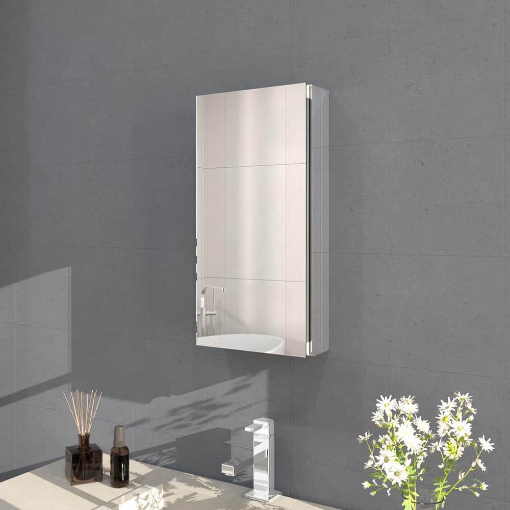 Hermitage Bath Flicker 12 in. W x 24 in. H Rectangular Aluminum Recessed/Surface Mount Medicine Cabinet with Mirror in Silver