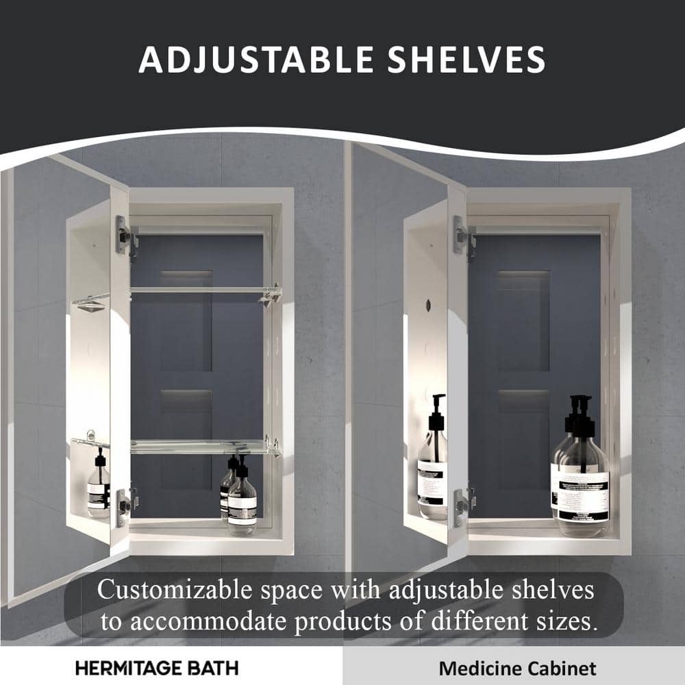 Hermitage Bath Flicker 12 in. W x 24 in. H Rectangular Aluminum Recessed/Surface Mount Medicine Cabinet with Mirror in Silver