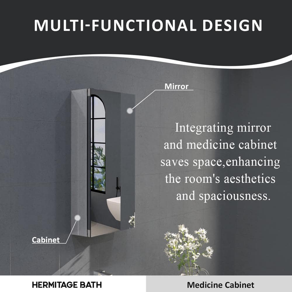 Hermitage Bath Flicker 12 in. W x 24 in. H Rectangular Aluminum Recessed/Surface Mount Medicine Cabinet with Mirror in Silver