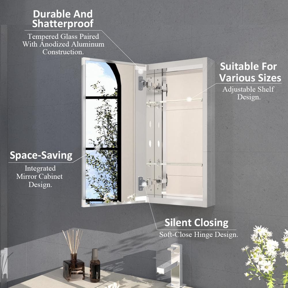 Hermitage Bath Flicker 12 in. W x 24 in. H Rectangular Aluminum Recessed/Surface Mount Medicine Cabinet with Mirror in Silver