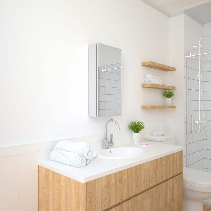 TaiMei 12 in. x 24 in. Frameless Recessed or Surface-Mount Beveled Single Mirror Bathroom Medicine Cabinet