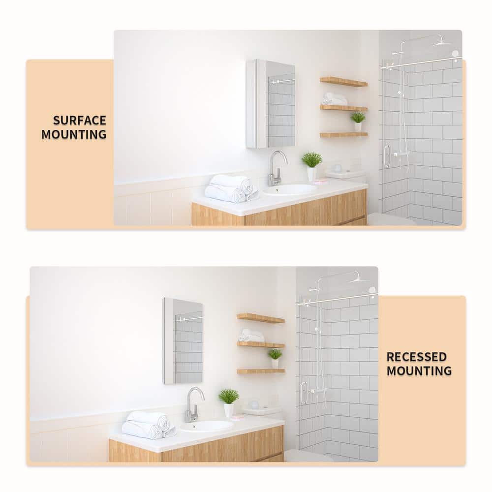 TaiMei 15 in. x 24 in. Frameless Recessed or Surface-Mount Beveled Single Mirror Bathroom Medicine Cabinet