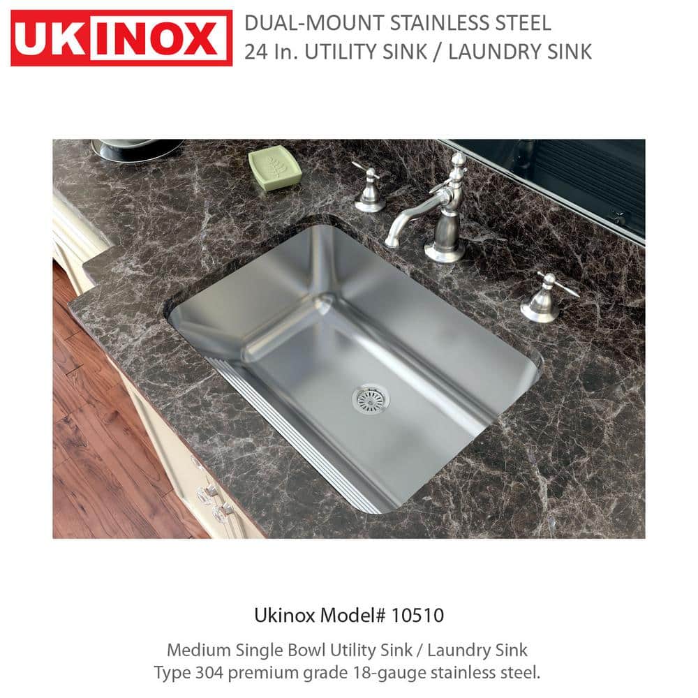 UKINOX 24 in. x 18 in. Stainless Steel Laundry Sink with Washboard