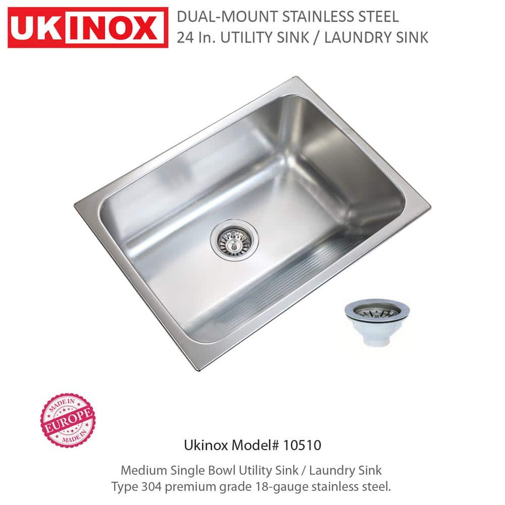 UKINOX 24 in. x 18 in. Stainless Steel Laundry Sink with Washboard