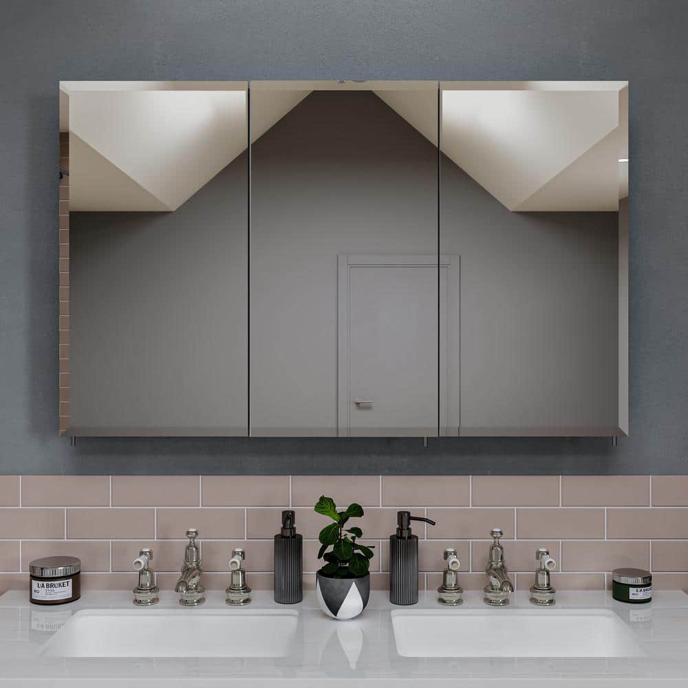 Croydex Potomac 48 in. W x 30 in. H Triple Door White Steel Surface Mount Medicine Cabinet with Mirror