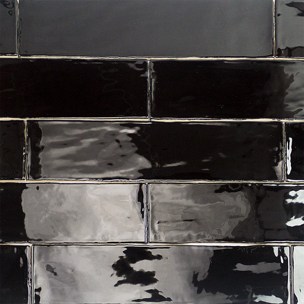 Lancaster Noir Black 3x12 Polished Ceramic Subway Tile for Walls
