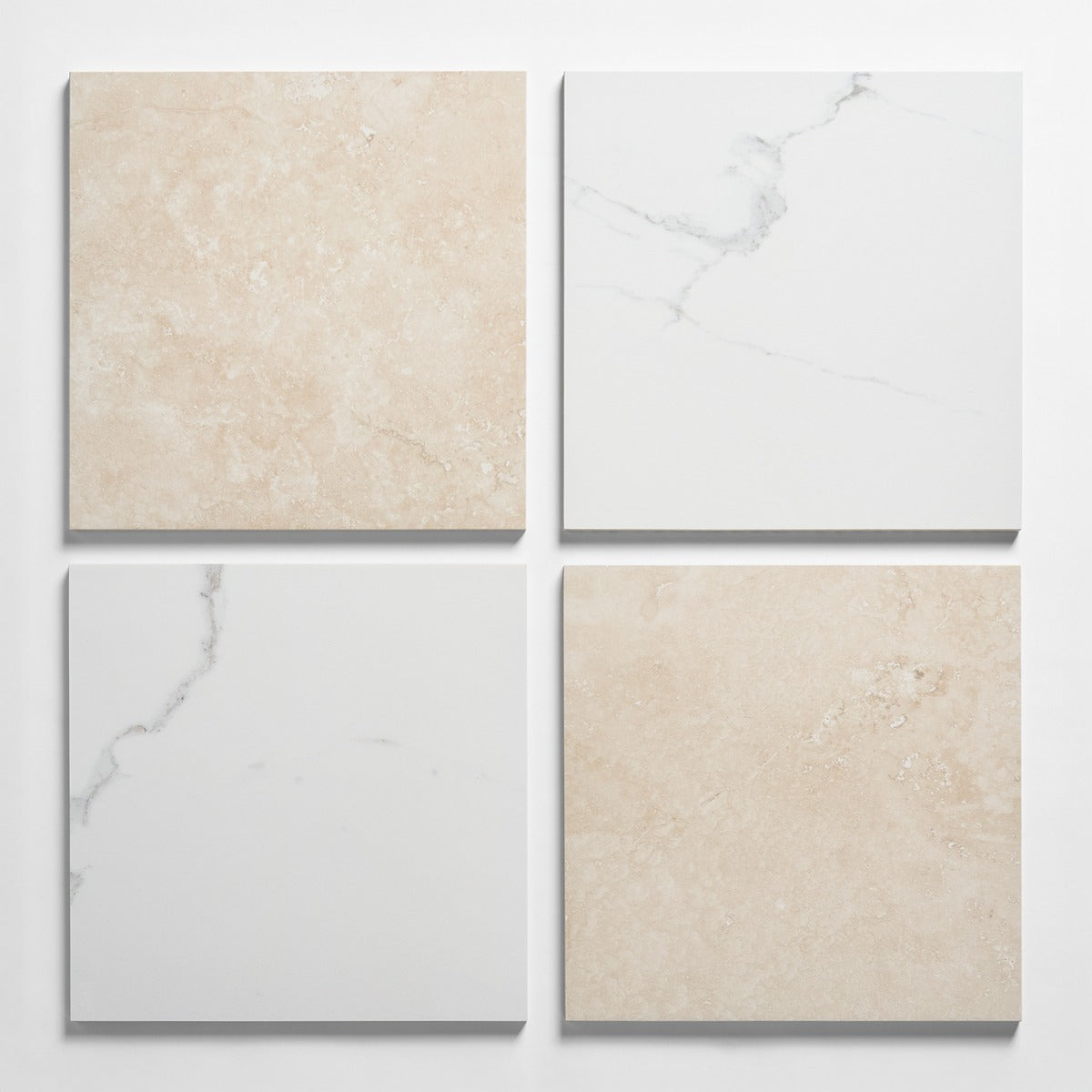 Fortunato Calacatta and Marfil 12x12 Matte Porcelain Checkerboard Tile