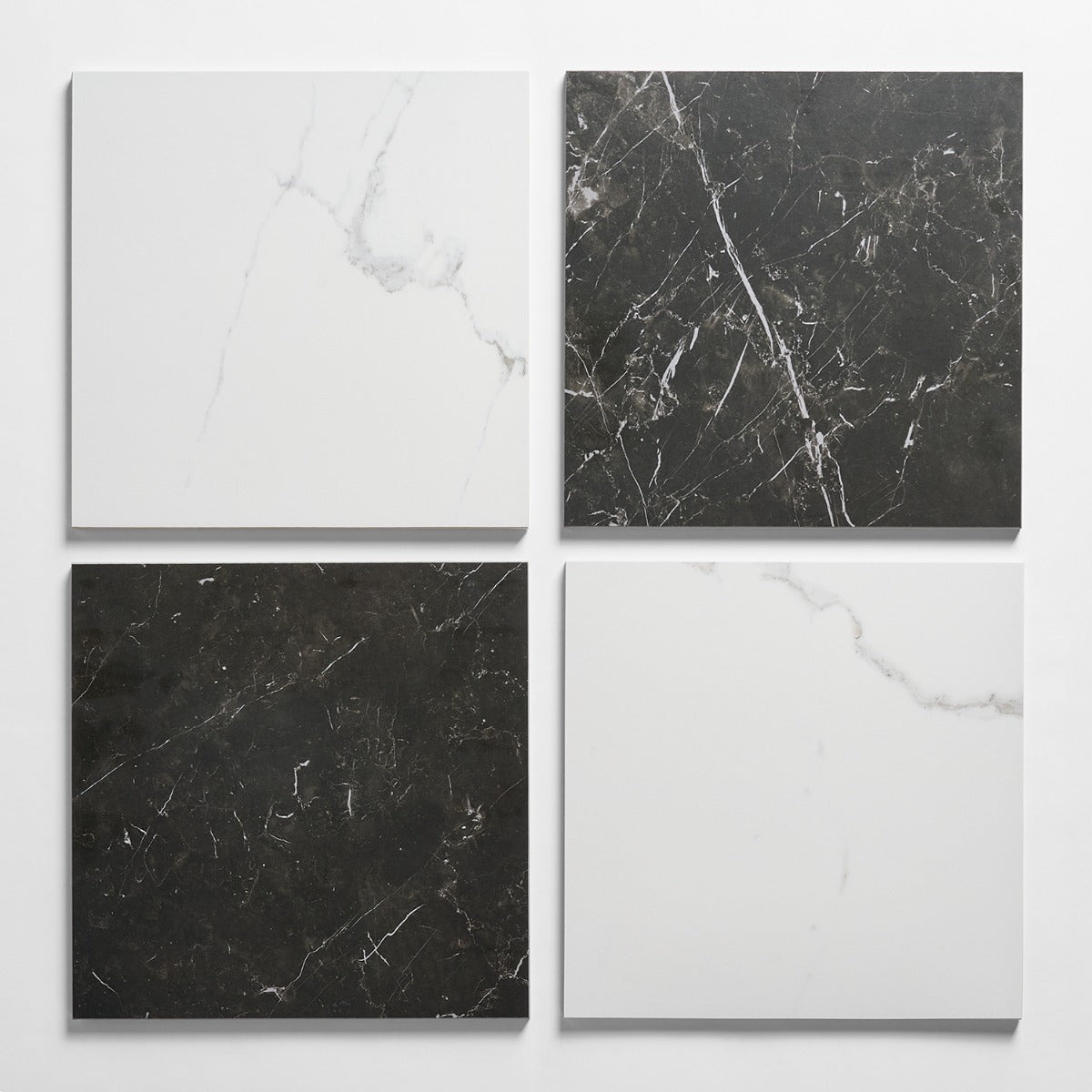 Fortunato Calacatta and Nero Marquina 12x12 Matte Porcelain Checkerboard Tile