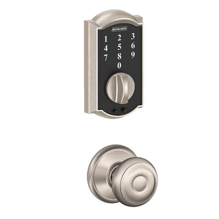 Schlage Camelot Satin Nickel Touch Electronic Door Lock Deadbolt with Georgian Knob