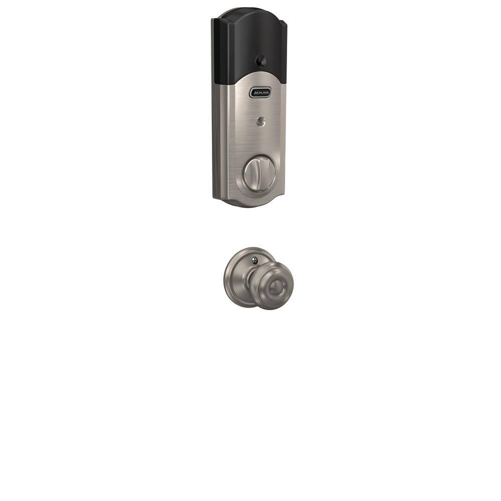 Schlage Camelot Satin Nickel Connect Wink Smart Deadbolt with Georgian Hall/Closet Knob, Z-Wave
