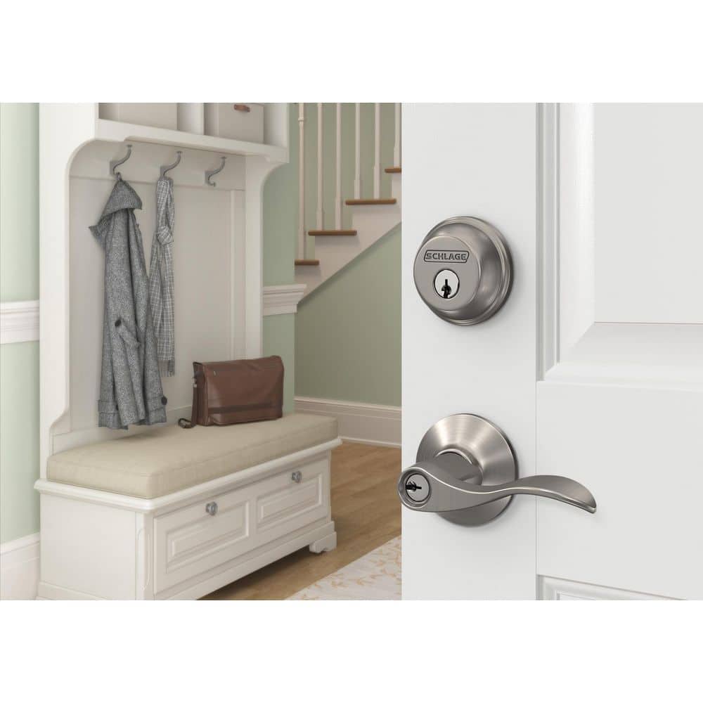 Schlage Accent Satin Nickel Single Cylinder Deadbolt and Entry Door Lever Combo Pack