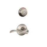 Schlage FB50N V ACC 619 Accent Satin Nickel Single-Cylinder Deadbolt & Keyed Entry Lever Combo Pack