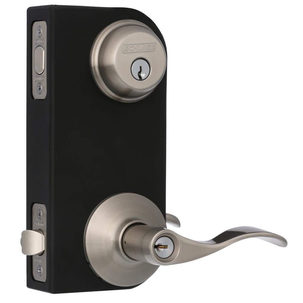 Schlage Accent Satin Nickel Single Cylinder Deadbolt and Entry Door Lever Combo Pack