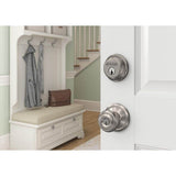 Schlage Satin Nickel Single Cylinder Deadbolt with Georgian Keyed Entry Door Knob Combo Pack