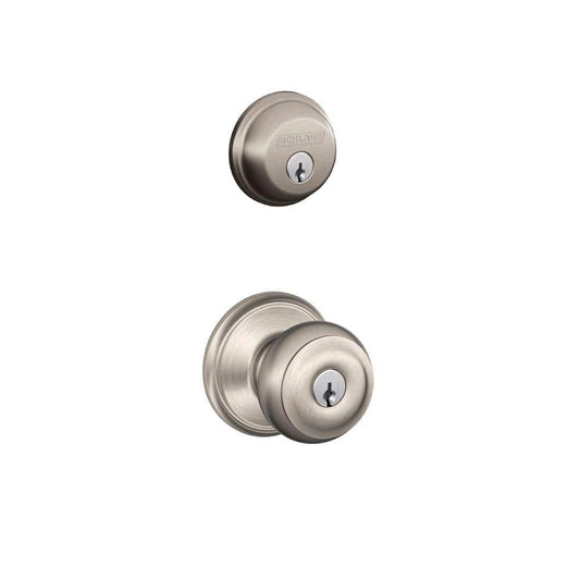 Schlage Wakefield Satin Nickel Single Cylinder Deadbolt with Georgian Keyed Entry Door Knob Combo Pack