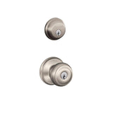 Schlage Satin Nickel Single Cylinder Deadbolt with Georgian Keyed Entry Door Knob Combo Pack