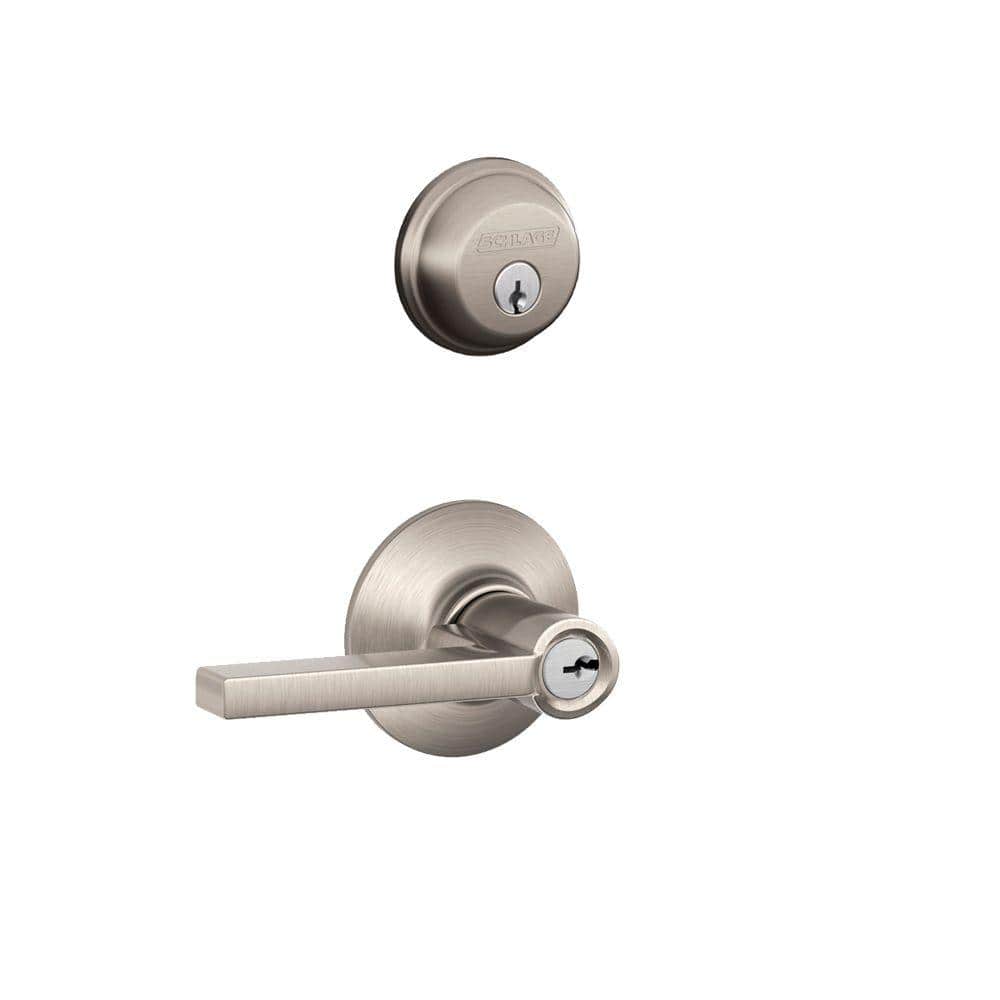 Schlage Satin Nickel Single Cylinder Deadbolt with Latitude Keyed Entry Lever Combo Pack