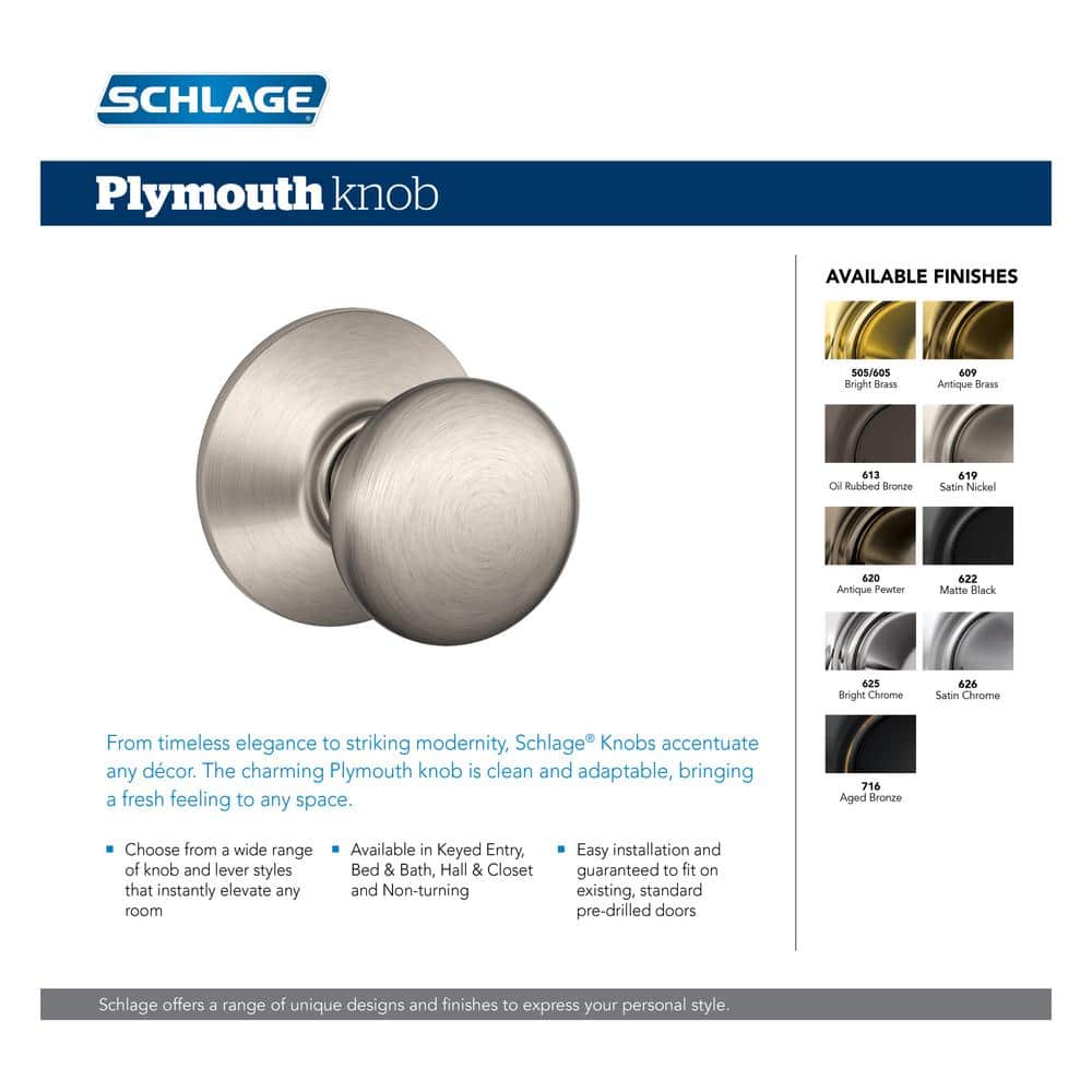 Schlage Plymouth Single Cylinder Bright Brass Knob Combo Pack with Deadbolt