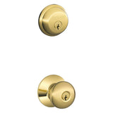 Schlage Plymouth Single Cylinder Bright Brass Knob Combo Pack with Deadbolt