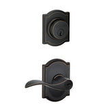 Schlage Camelot Aged Bronze Single Cylinder Deadbolt with Accent Entry Door Lever Combo Pack