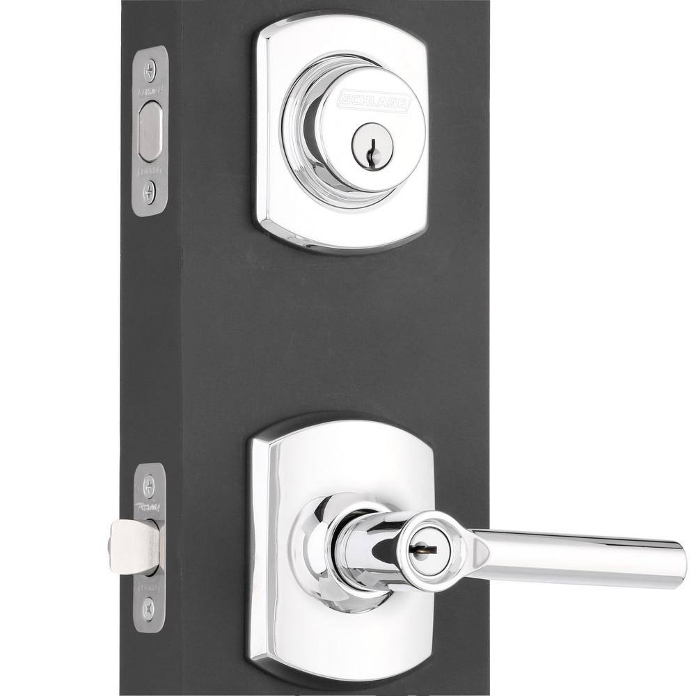 Schlage Greenwich Bright Chrome Single Cylinder Deadbolt with Broadway Entry Door Lever Combo Pack