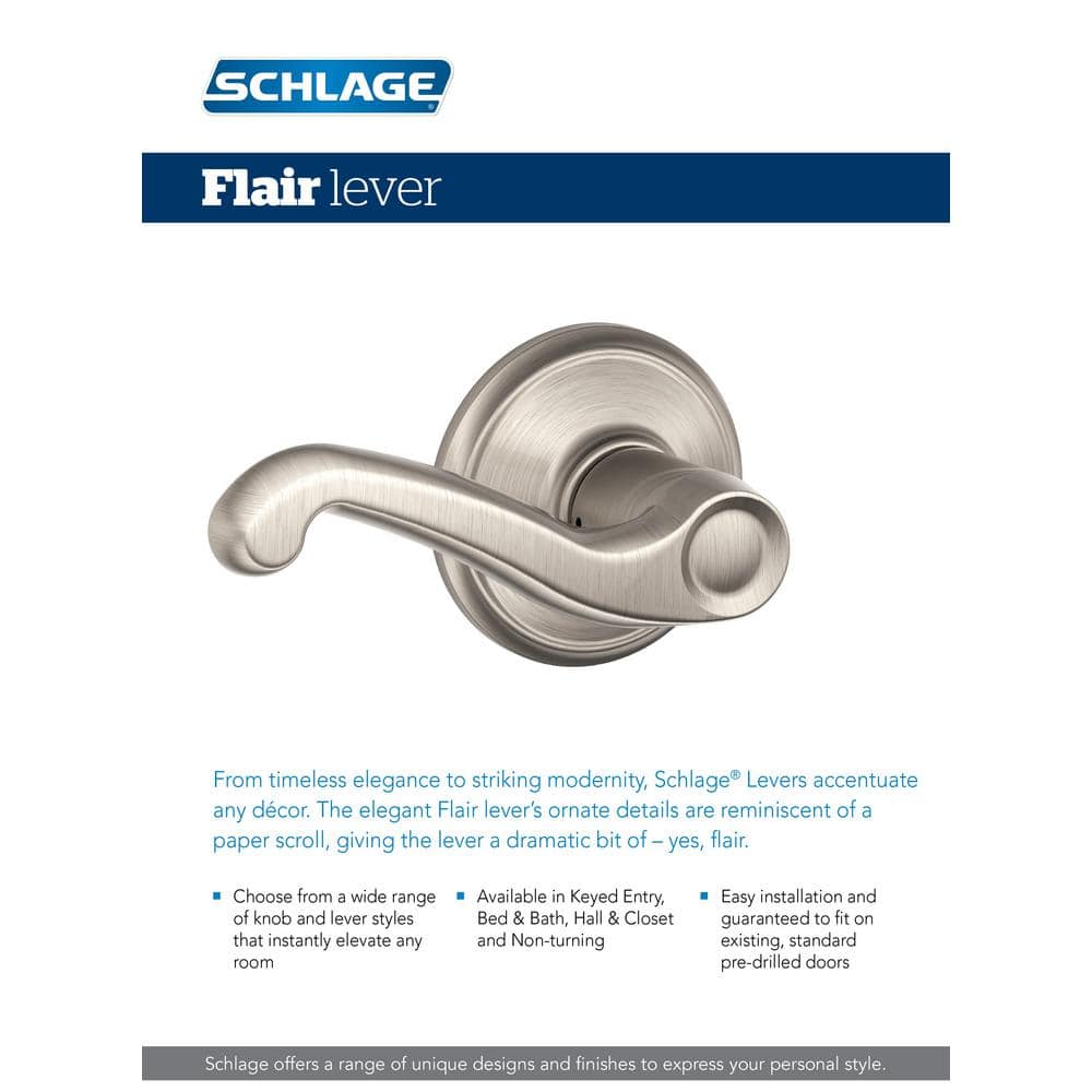 Schlage Flair Bright Brass Left-Handed Dummy Door Lever, Round Backplate
