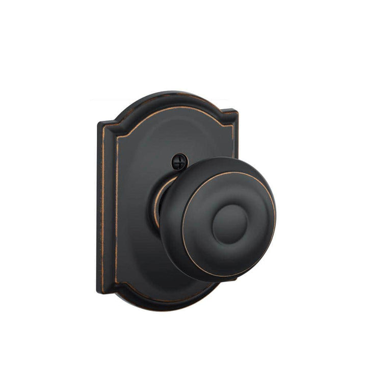 Schlage Georgian Aged Bronze Dummy Door Knob with Camelot Trim