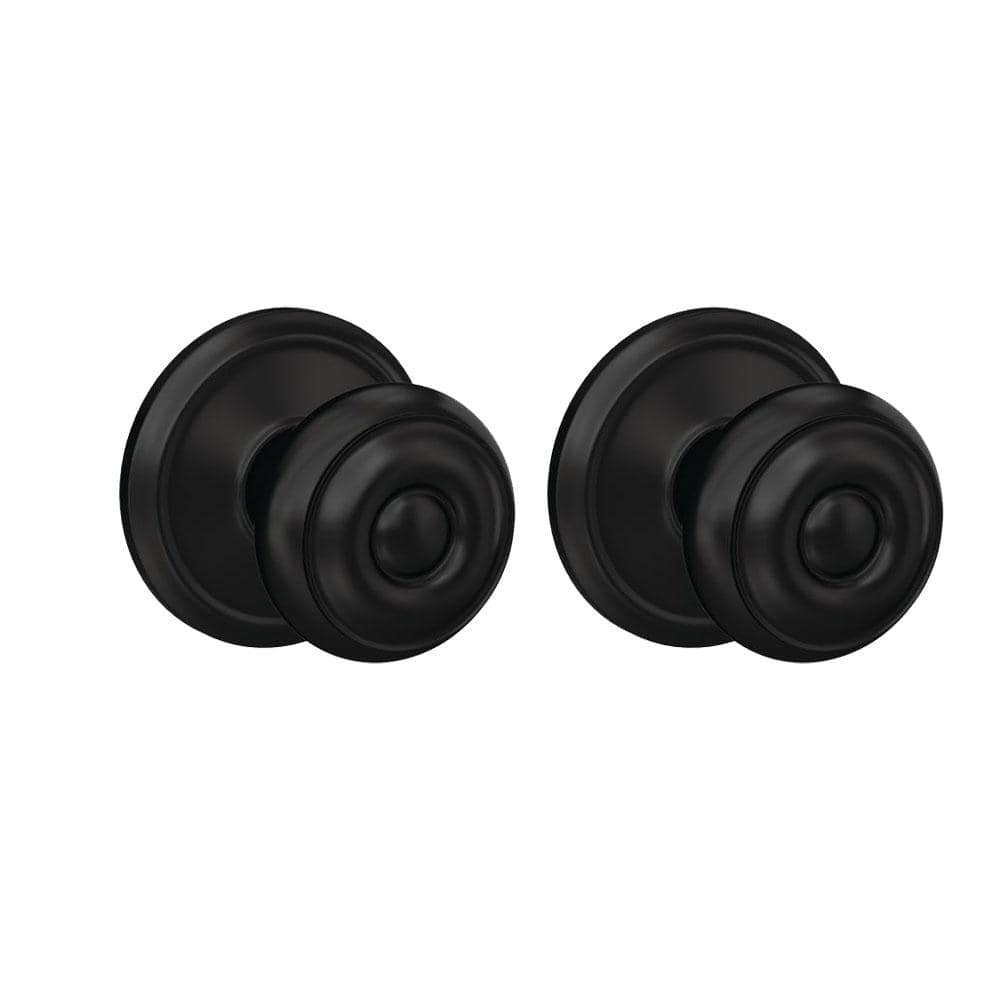 Schlage Custom Georgian Matte Black Dummy Door Knob with Alden Trim (2-Pack)