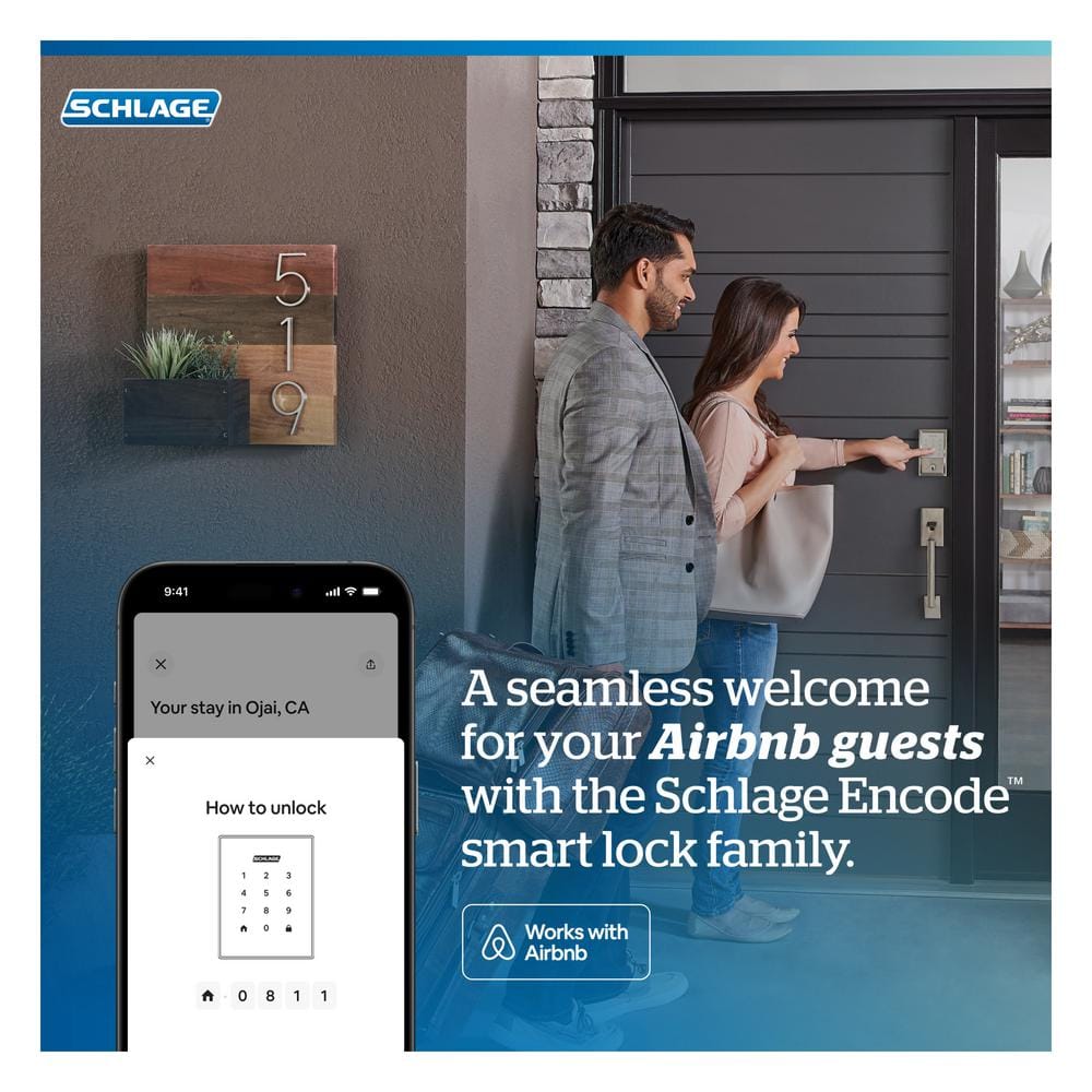 Schlage Century Satin Nickel Electronic Encode Smart WiFi Deadbolt with Alarm