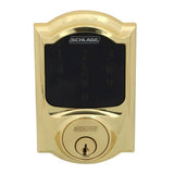 Schlage Camelot Bright Brass Connect Smart Lock with Alarm and Georgian Door Knob Handleset