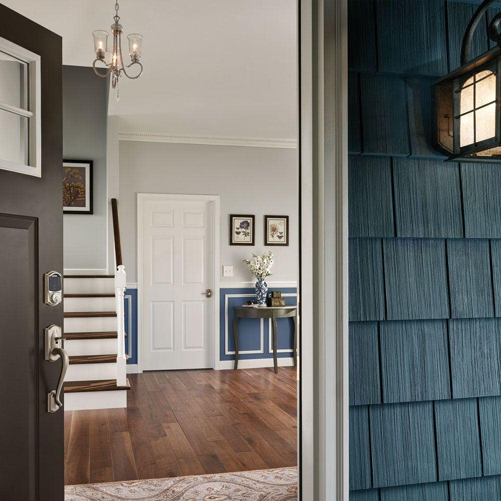 Schlage Camelot Satin Nickel Connect Z-Wave Plus Smart Deadbolt & Camelot Handleset with Accent Lever, Camelot Trim