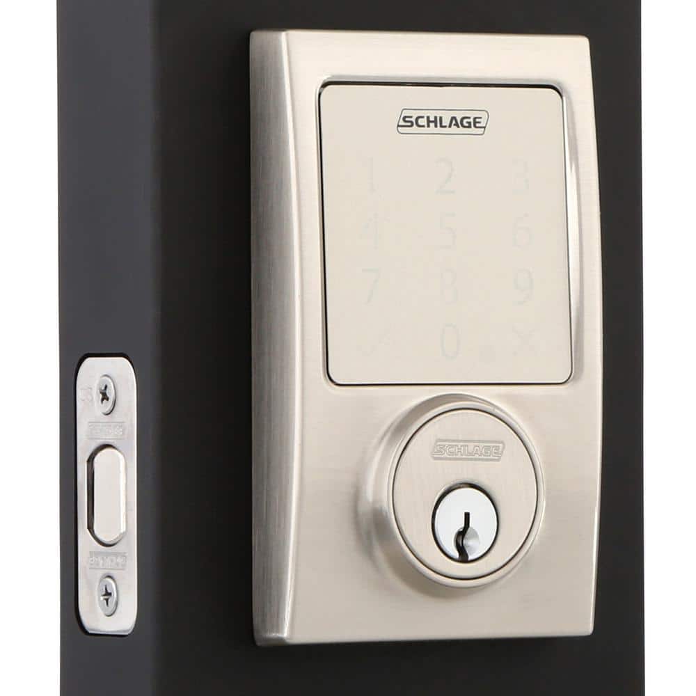 Schlage Century Satin Nickel Sense Smart Door Lock with Latitude Lever Door Handleset