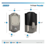 Schlage Camelot Satin Nickel Encode Smart Wi‑Fi Deadbolt with Alarm and Camelot Handleset with Accent Lever (Camelot Trim)