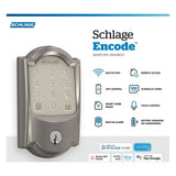 Schlage Camelot Satin Nickel Encode Smart Wi‑Fi Deadbolt with Alarm and Camelot Handleset with Accent Lever (Camelot Trim)