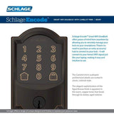 Schlage Camelot Encode Smart Wi‑Fi Door Lock with Alarm and Accent Lever Handleset, Aged Bronze