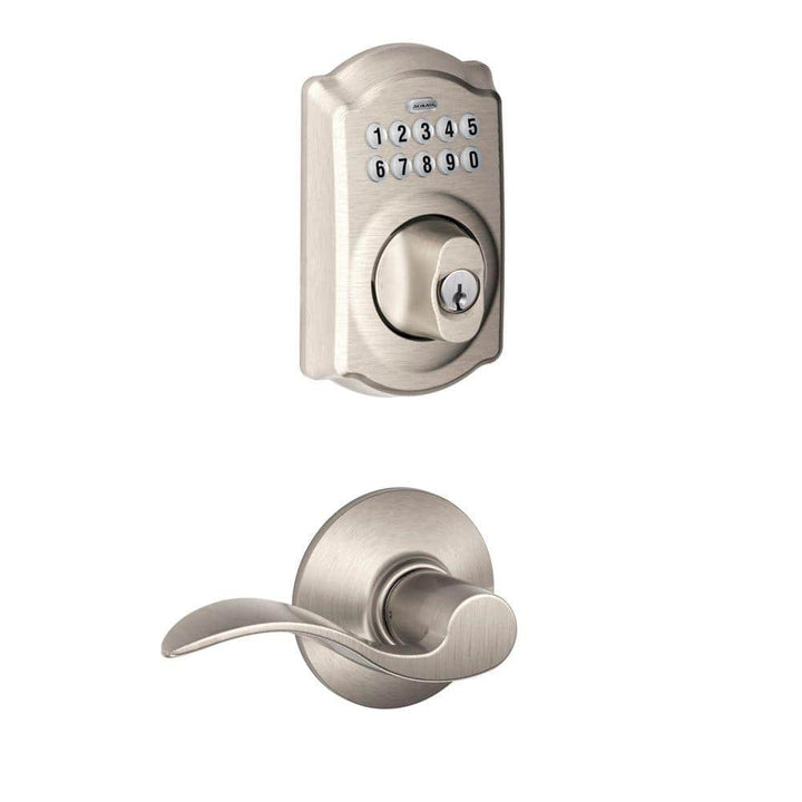 Schlage Camelot Satin Nickel Electronic Keypad Deadbolt with Accent Door Lever