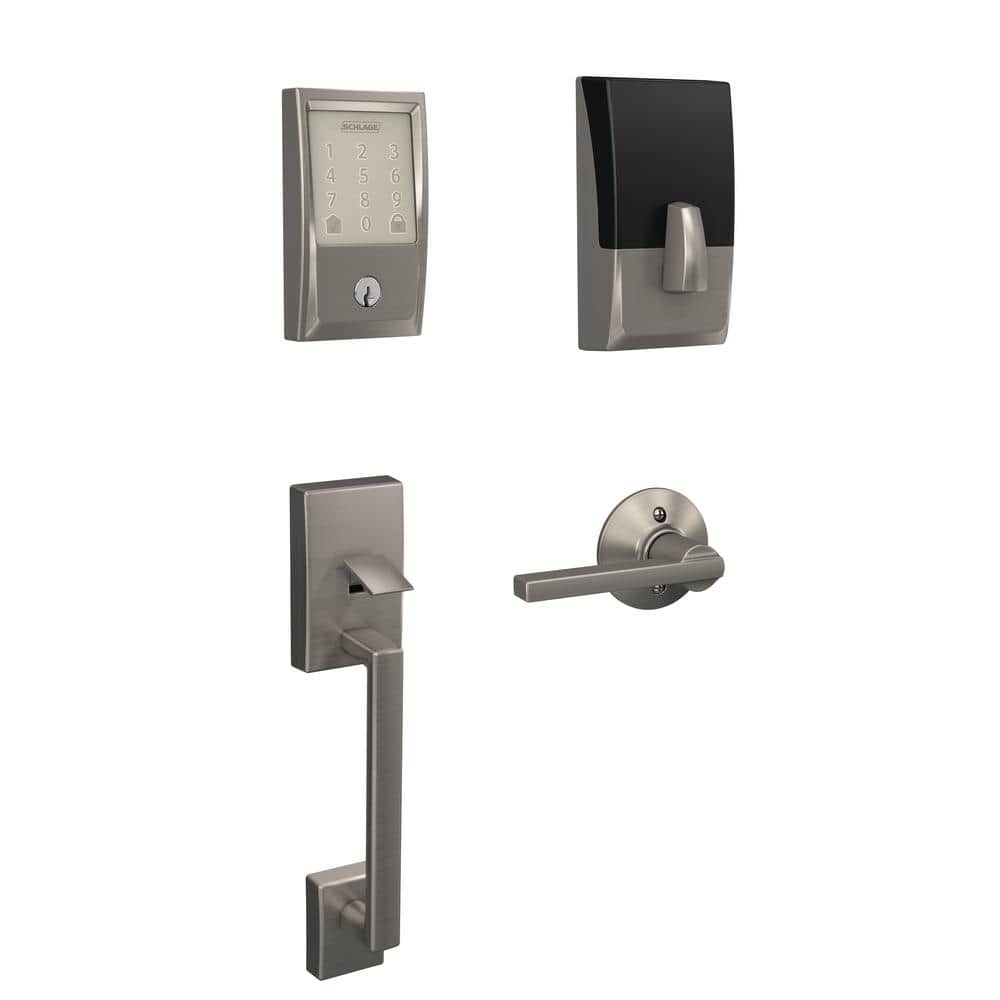 Schlage Century Encode Smart Wi‑Fi Door Lock with Alarm & Latitude Lever Handleset – Satin Nickel