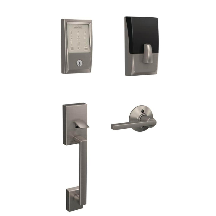 Schlage Century Encode Smart Wi‑Fi Door Lock with Alarm & Latitude Lever Handleset – Satin Nickel