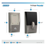 Schlage Century Encode Smart Wi‑Fi Door Lock with Alarm & Latitude Lever Handleset – Satin Nickel
