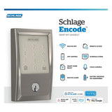 Schlage Century Encode Smart Wi‑Fi Door Lock with Alarm & Latitude Lever Handleset – Satin Nickel