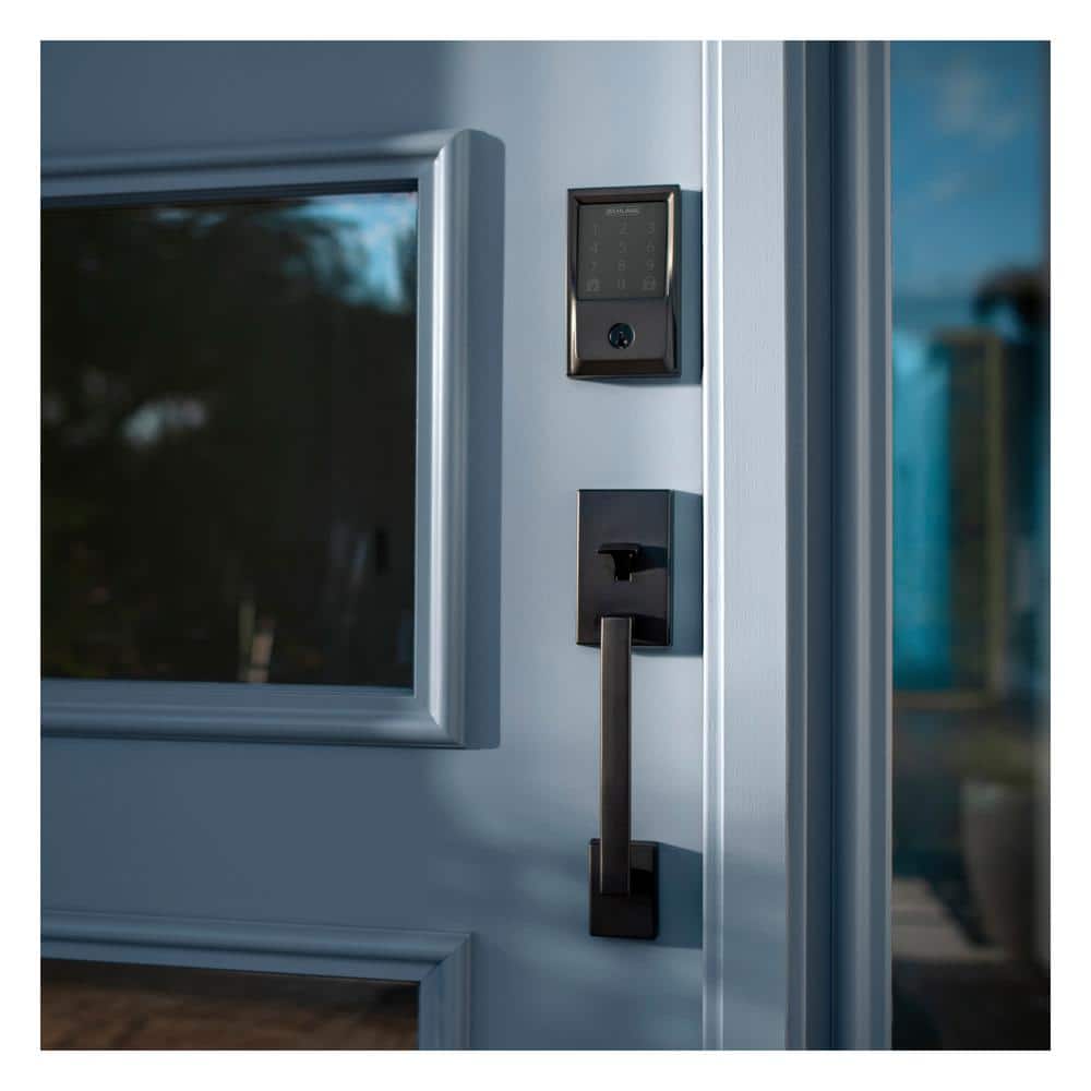 Schlage Century Encode Smart WiFi Deadbolt Door Lock with Alarm and Latitude Lever Handleset in Matte Black