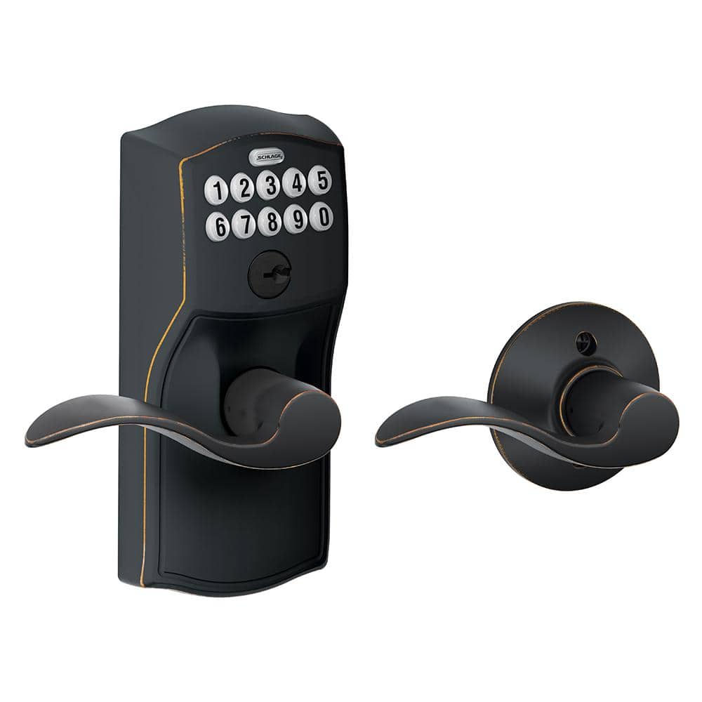 Schlage Camelot Aged Bronze Electronic Keypad Door Lock with Accent Lever, Auto-Lock