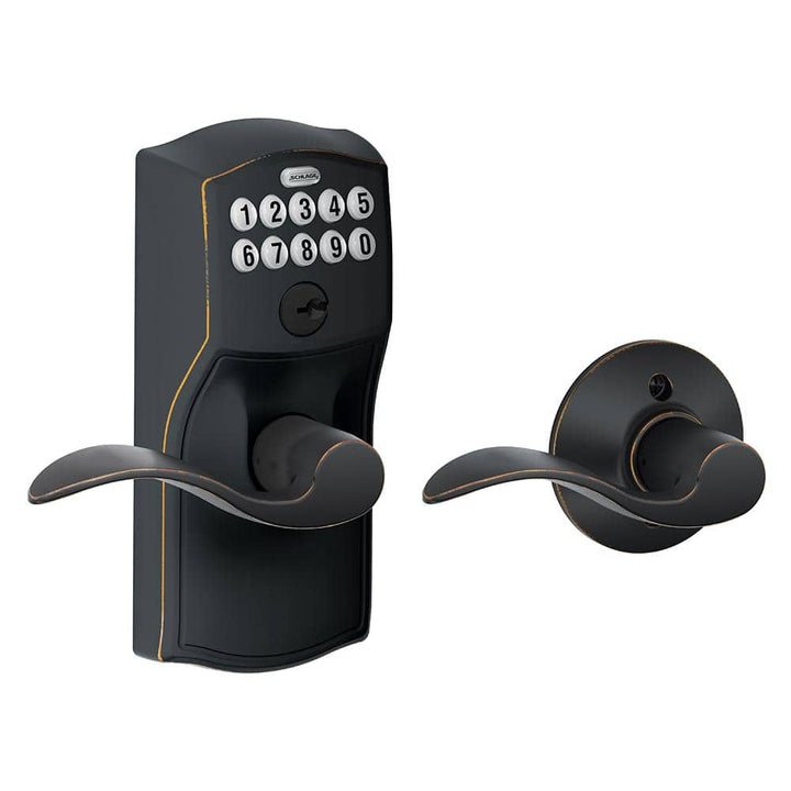 Schlage Camelot Aged Bronze Electronic Keypad Door Lock with Accent Lever, Auto-Lock