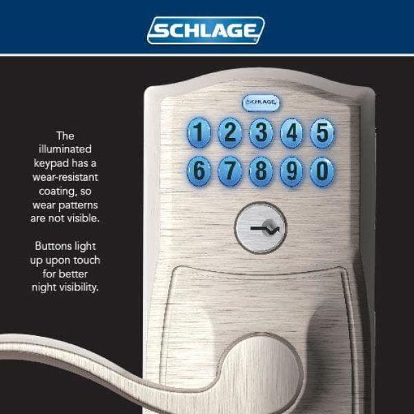 Schlage Camelot Aged Bronze Electronic Keypad Door Lock with Accent Lever, Auto-Lock
