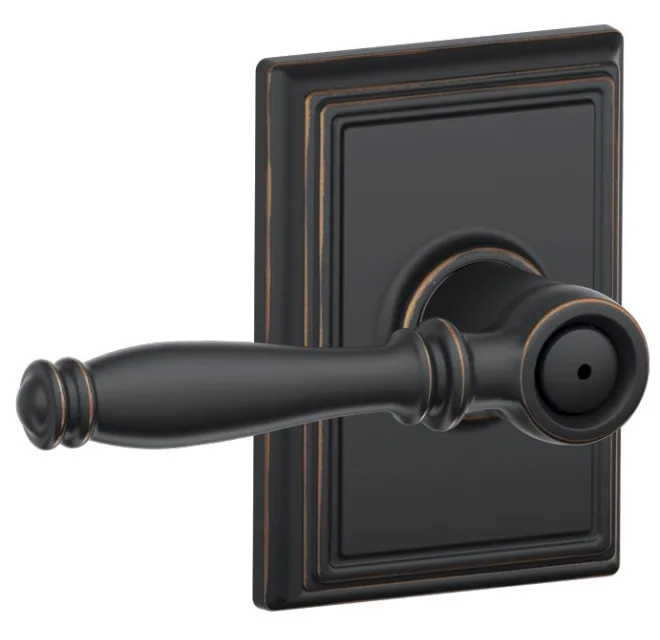 Schlage Birmingham Aged Bronze Privacy Bed/Bath Door Lever with Addison Trim
