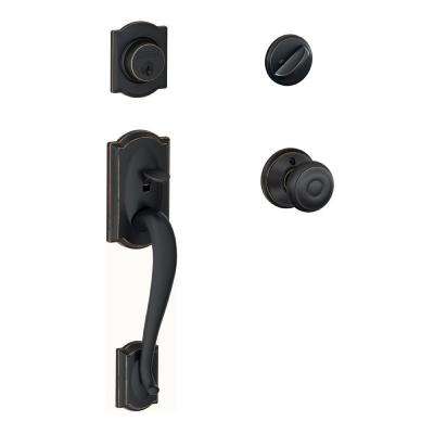 Schlage 
    Camelot Aged Bronze Single Cylinder Deadbolt with Georgian Knob Door Handleset - Super Arbor